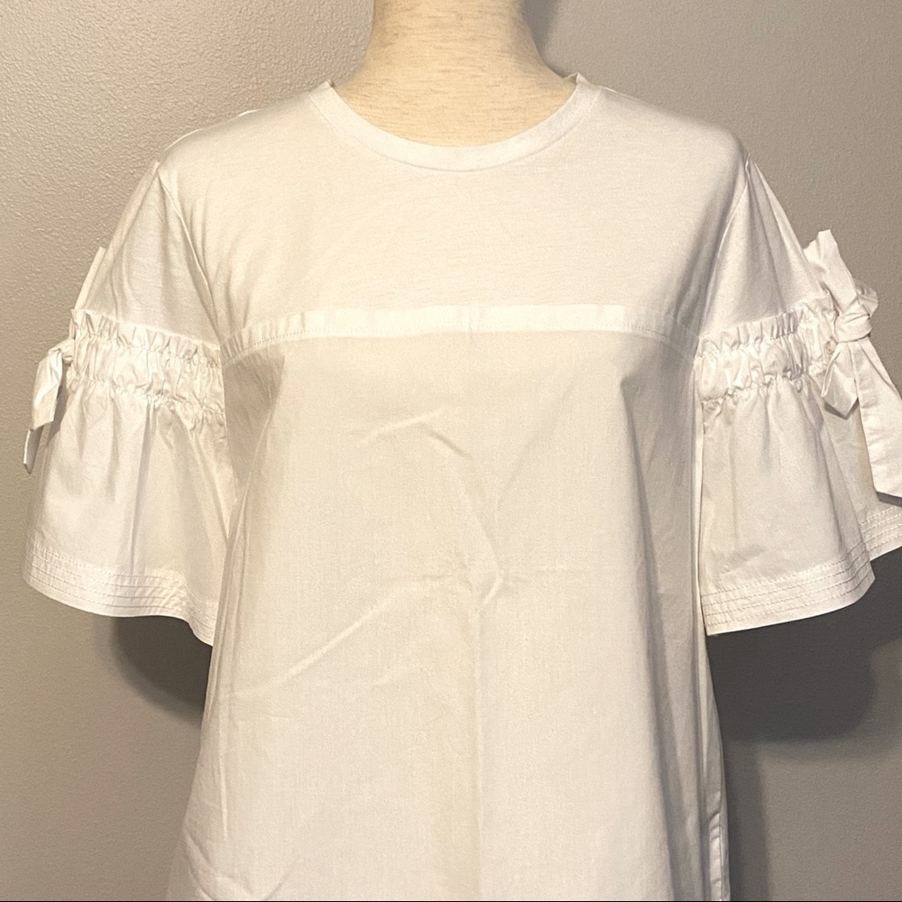 Banana Republic white short sleeve blouse top toe sleeves size large - Picture 2 of 8